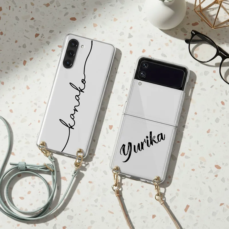 スマホケース ハード 全機種対応【クリアケース×名入れ印刷×選べるロングストラップ】スマホショルダー