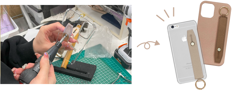 スマホケースのレザーベルトの取り付け