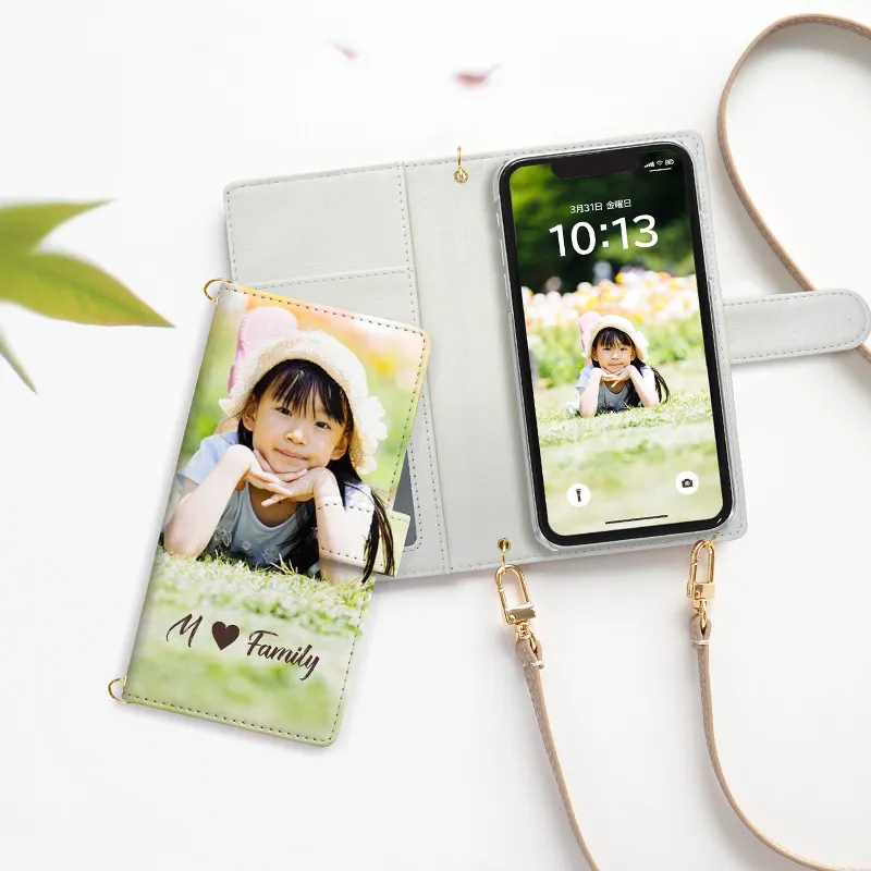 スマホケース 手帳型 全機種対応【オーダーメイド・自分でデザイン×ロングストラップ】スマホショルダー
