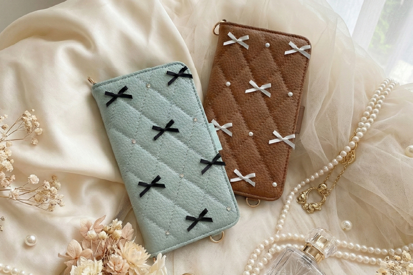 手帳型リボンスマホケース