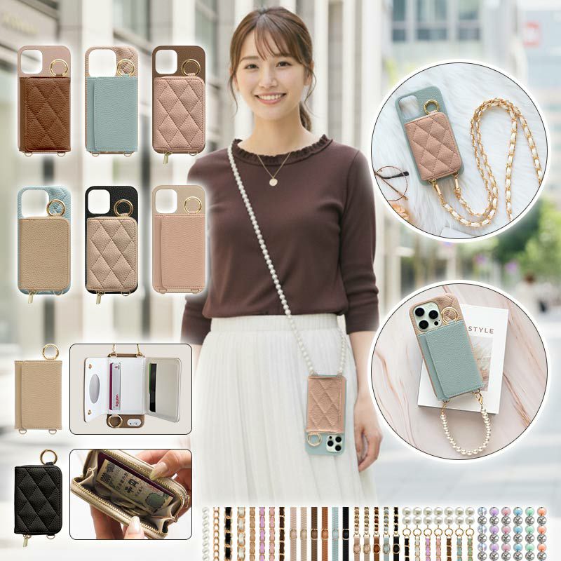 スマホケース スマホカバー Iphoneケース レザー カード入れ ミラー ロングストラップ付き スマホショルダー 背面収納 カード収納 リング付き 肩掛け 斜めがけ 首掛け ショルダー バイカラー 韓国 Se 14 13 12 11 Xs Xr Xsmax X 8 7 ギフト メール便送料無料 かわいい